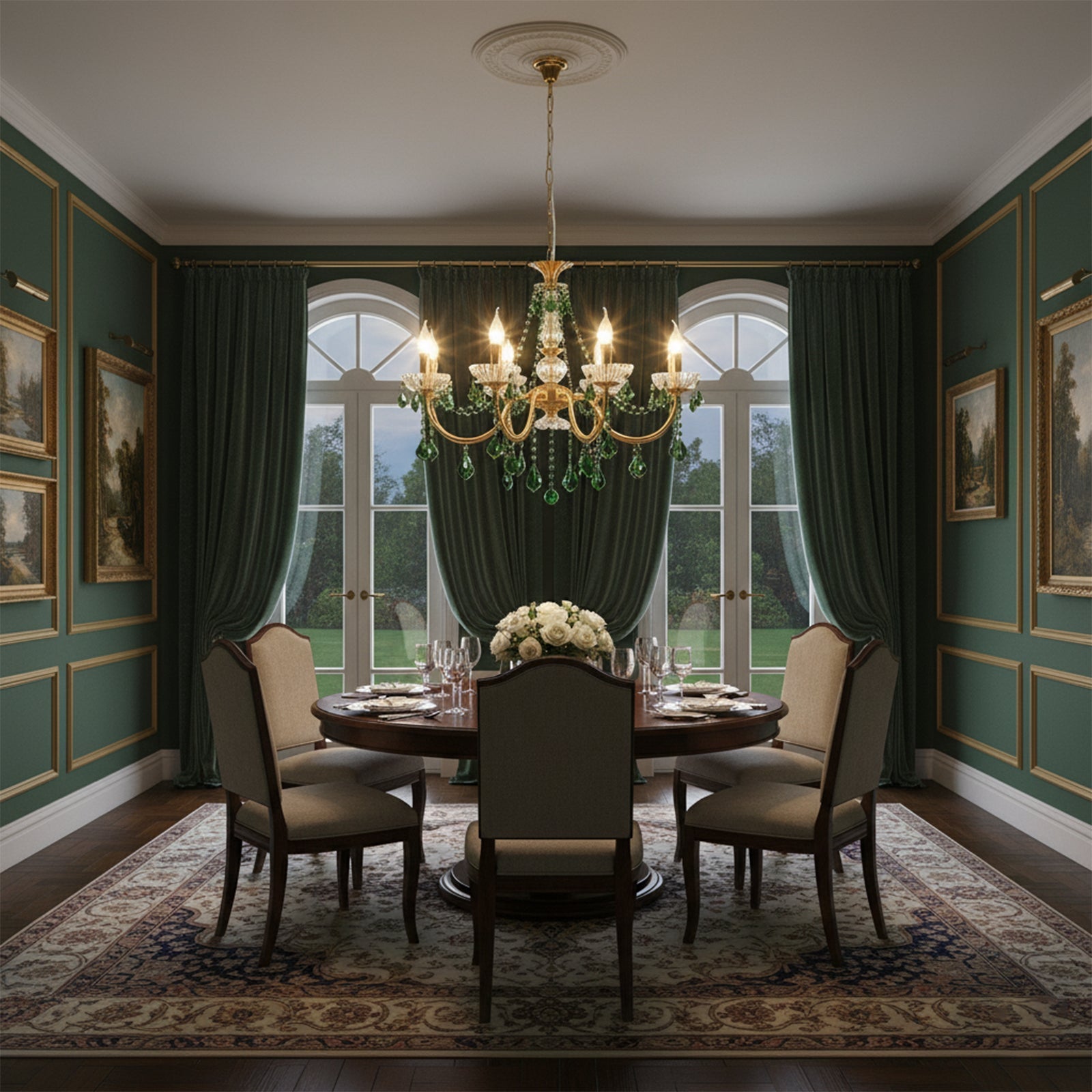 French Retro Green Crystal Chandelier