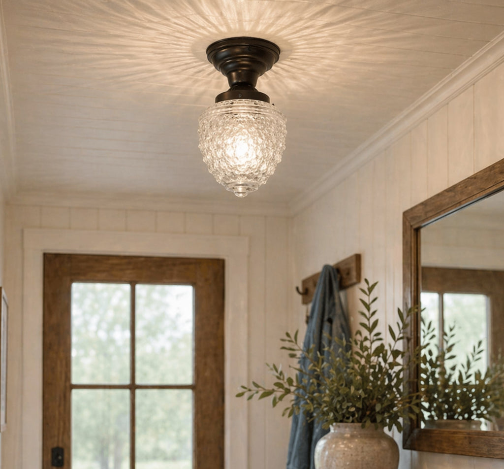 Antique Acorn Glass Flush Mount | 5" Ceiling Light