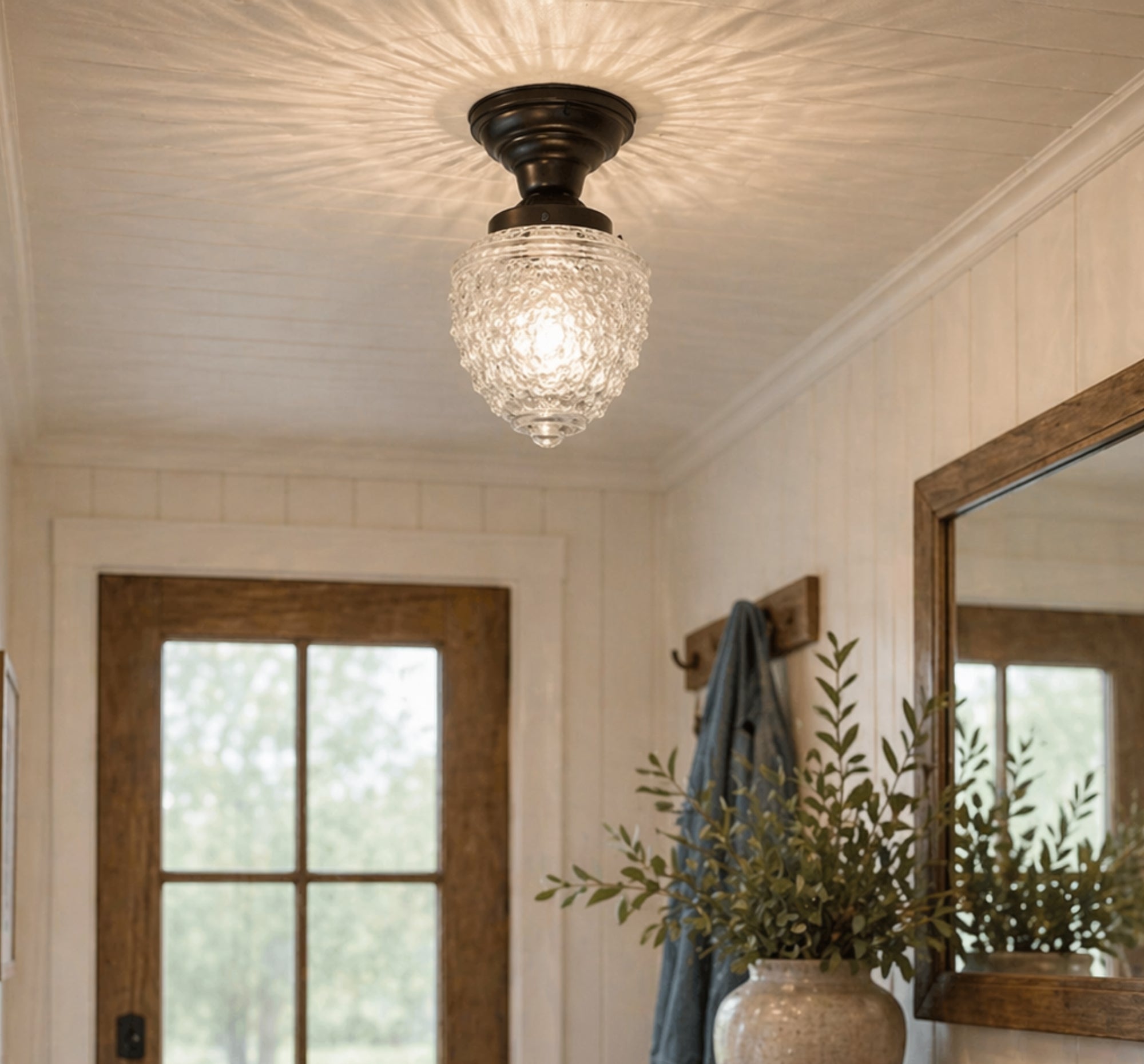 Antique Acorn Glass Flush Mount | 5" Ceiling Light