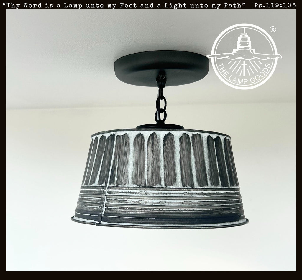 Gray Ribbed Galvanized Ceiling Light