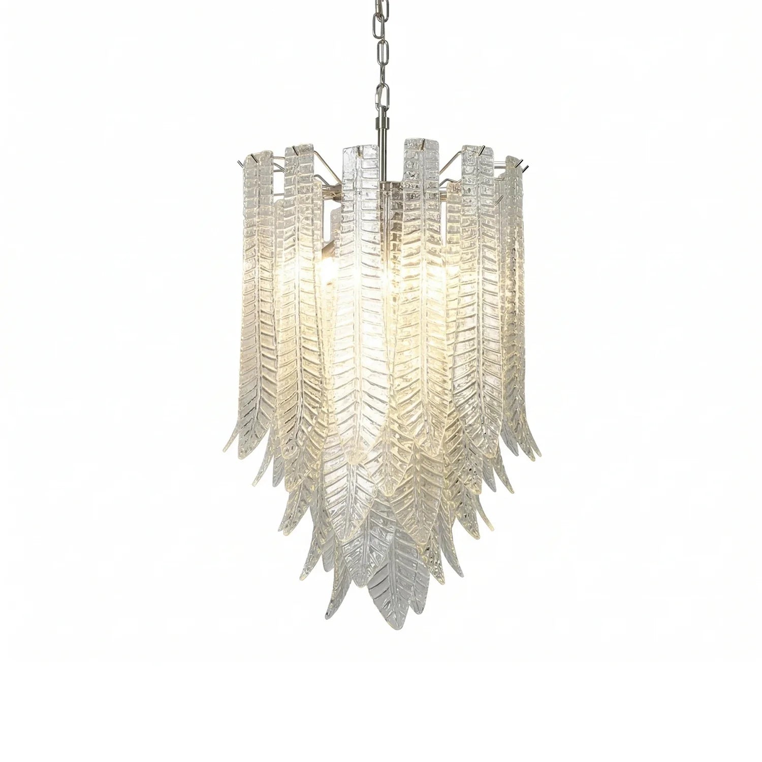 Leaf-Textured Layered Glass Chandelier