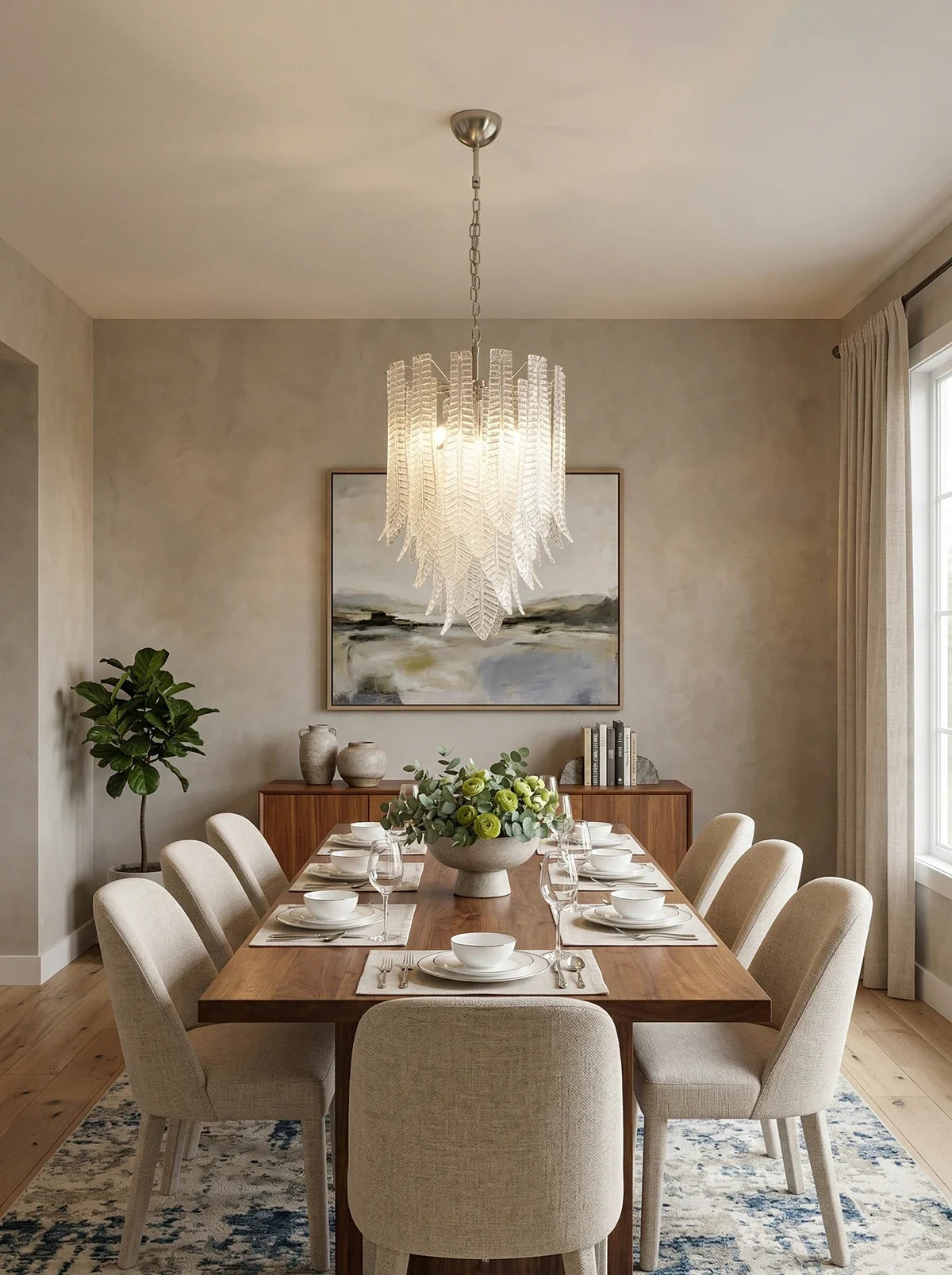 Leaf-Textured Layered Glass Chandelier