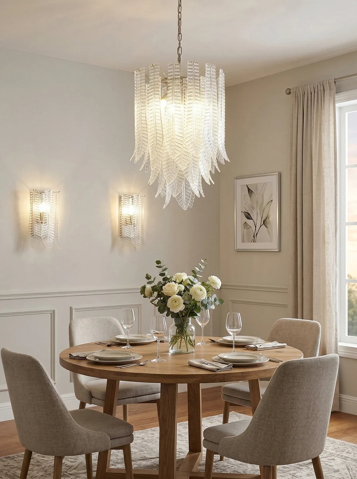 Leaf-Textured Layered Glass Chandelier