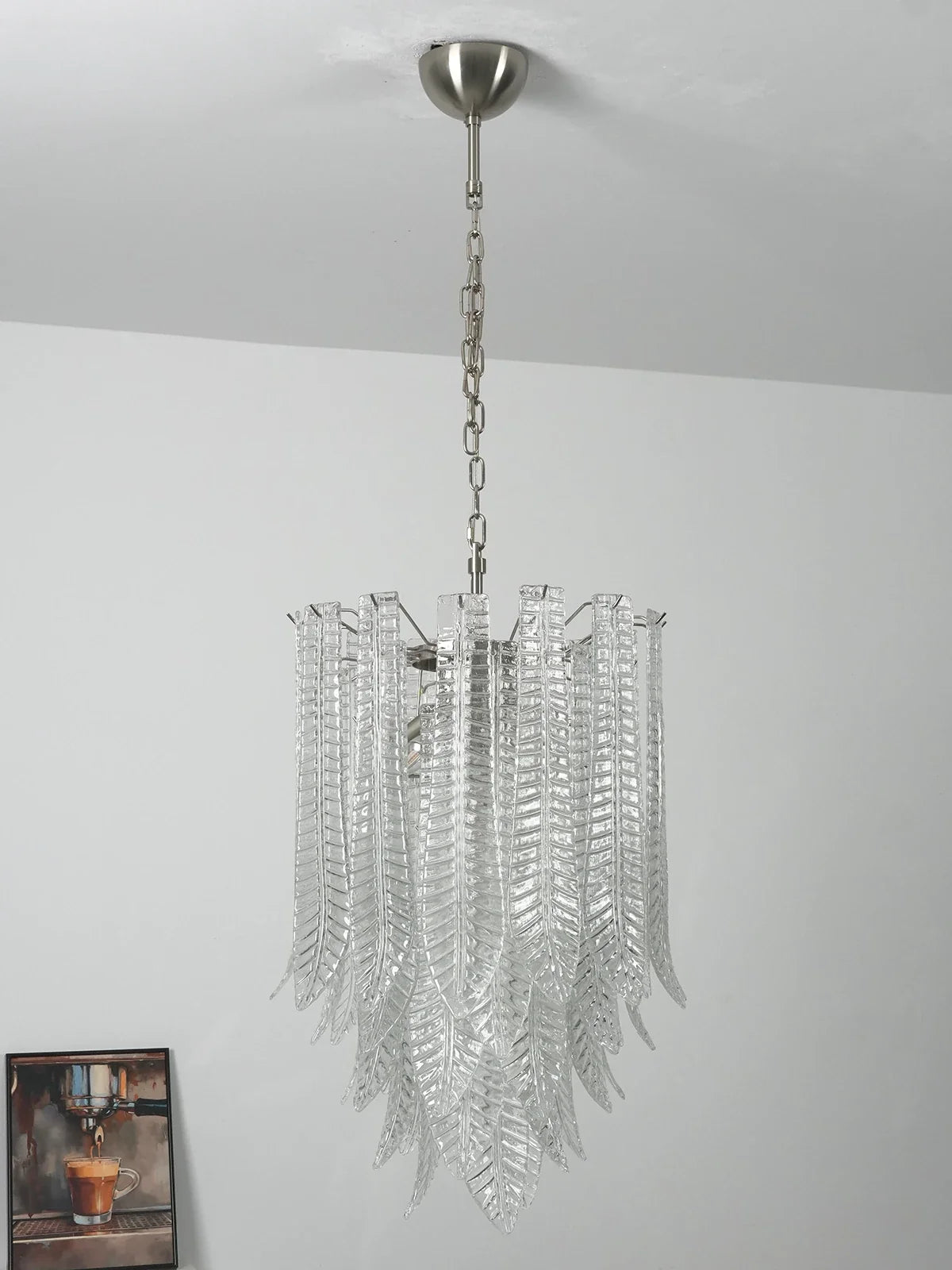 Leaf-Textured Layered Glass Chandelier