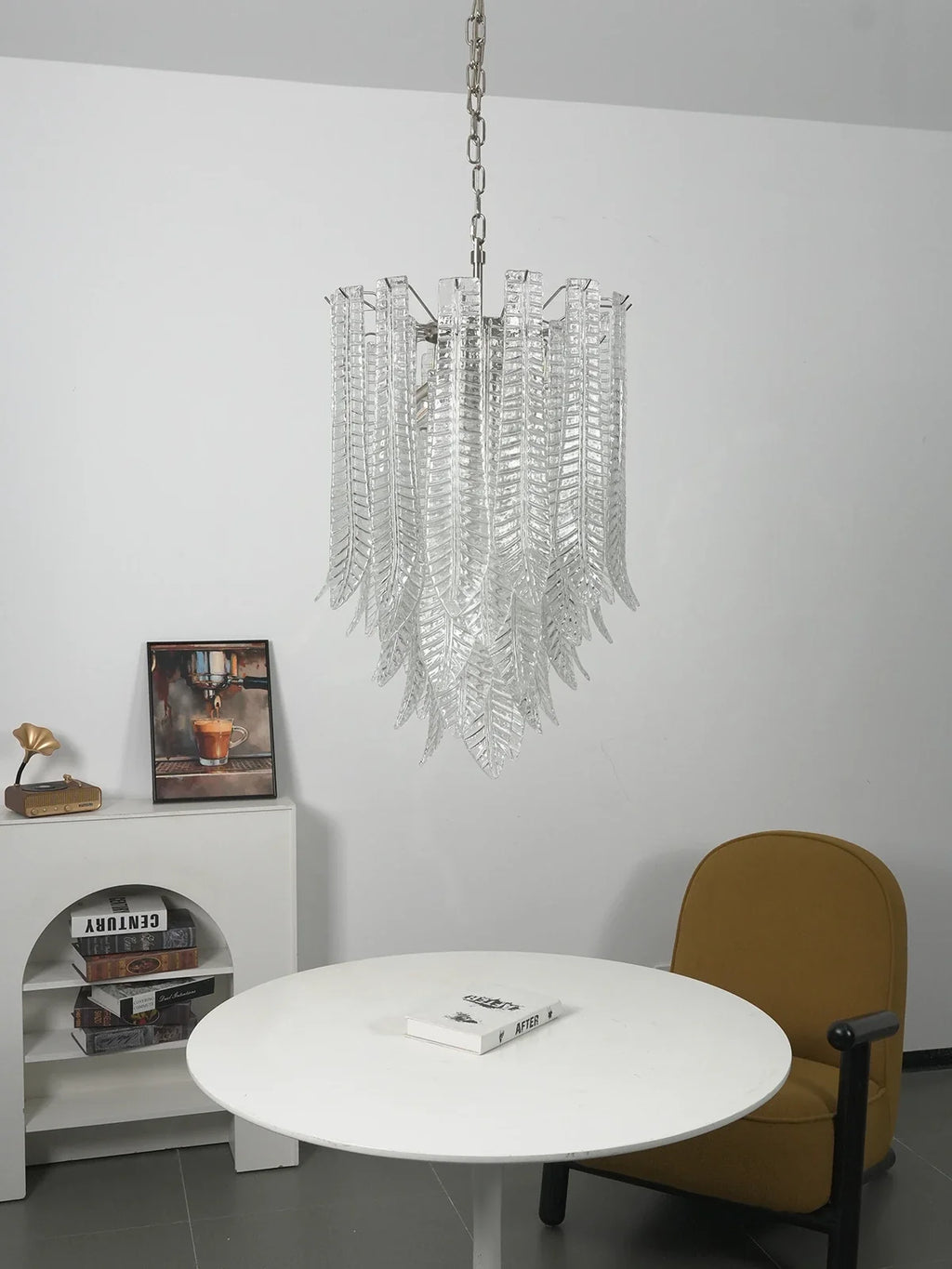 Leaf-Textured Layered Glass Chandelier