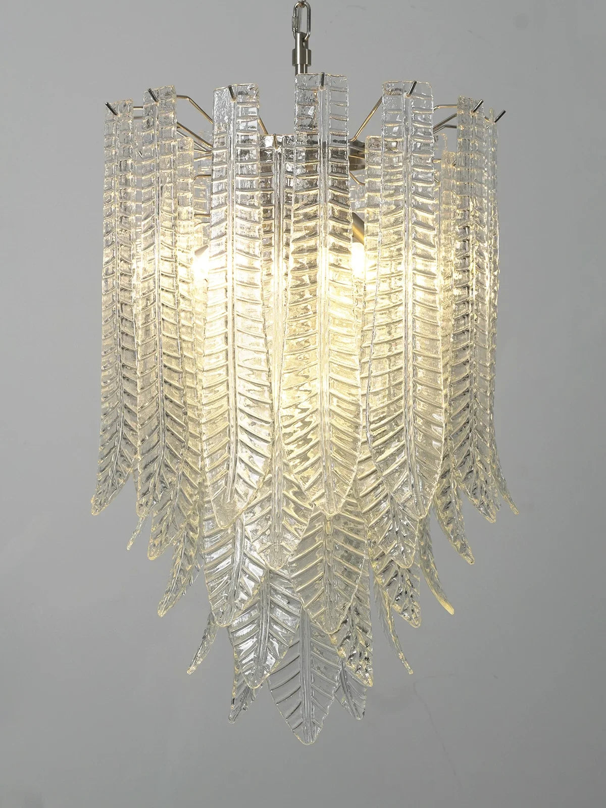 Leaf-Textured Layered Glass Chandelier