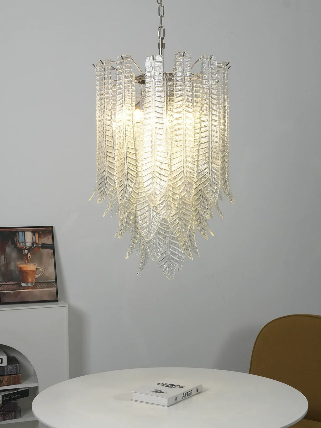 Leaf-Textured Layered Glass Chandelier