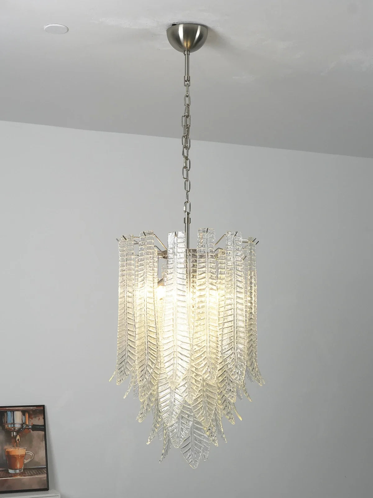 Leaf-Textured Layered Glass Chandelier