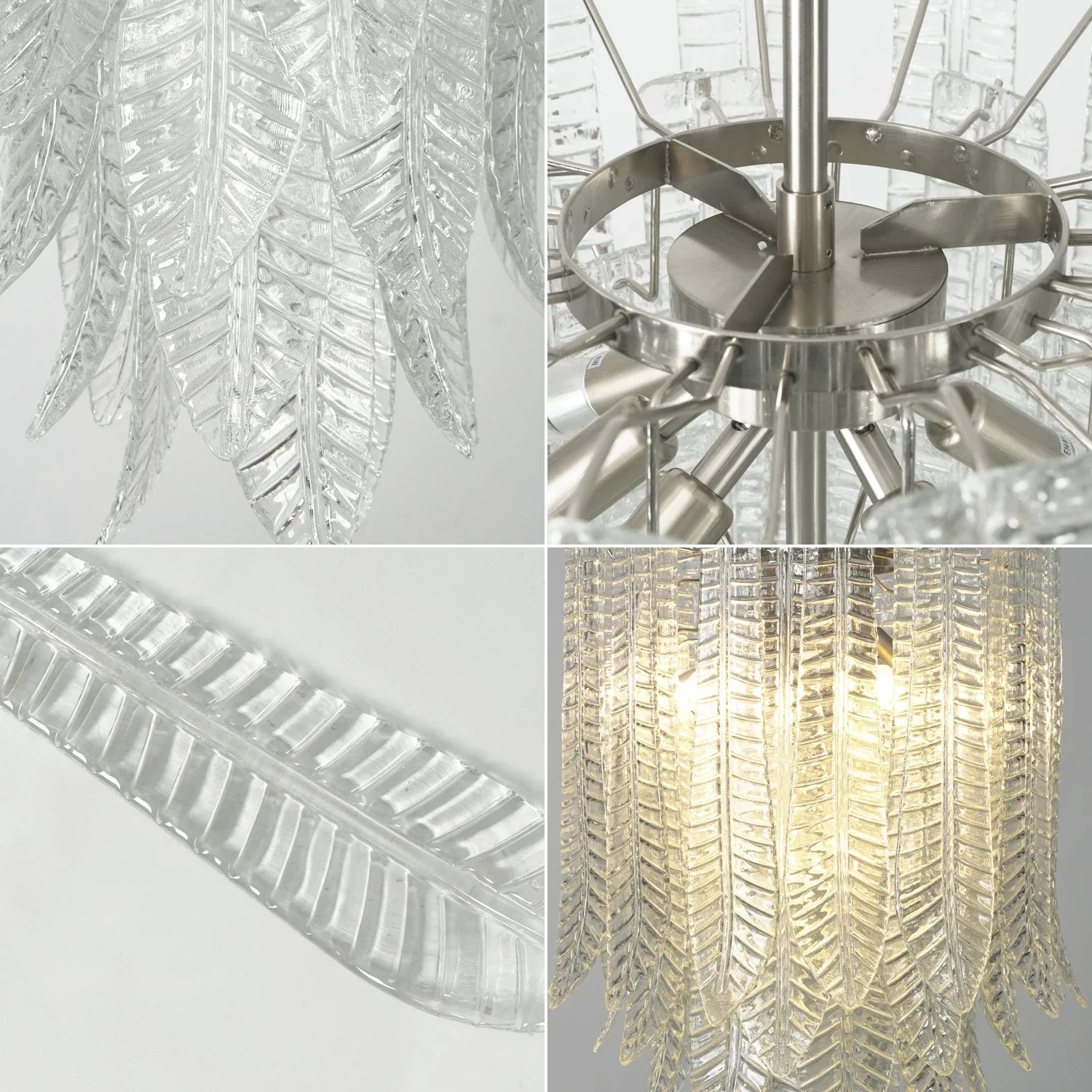 Leaf-Textured Layered Glass Chandelier