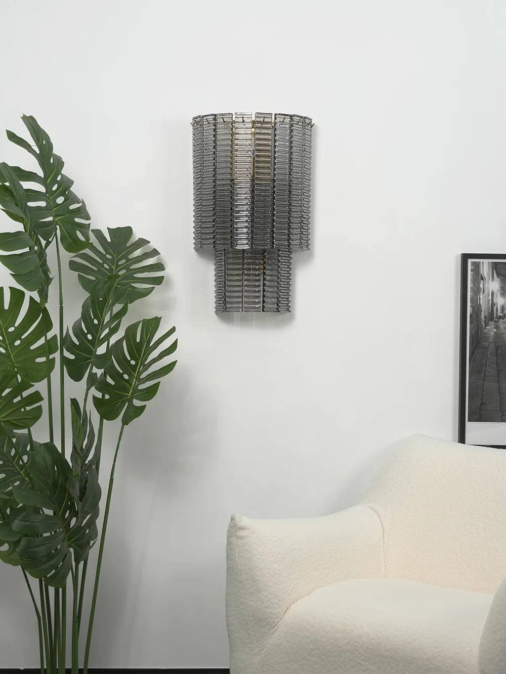 Ribbed Smoky Gray Glass Layered Wall Lamp