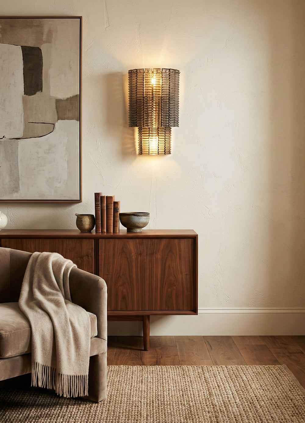 Ribbed Smoky Gray Glass Layered Wall Lamp