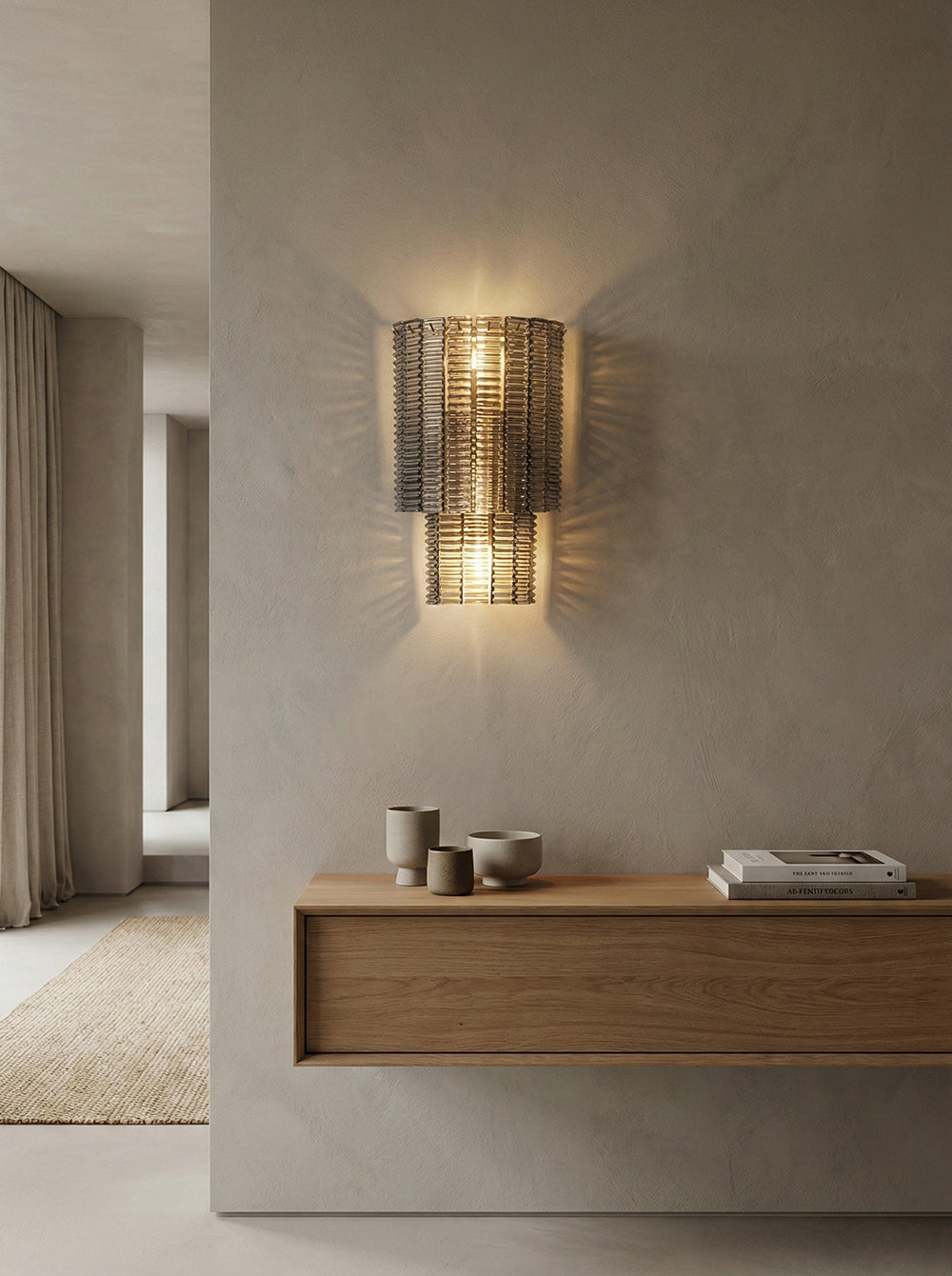 Ribbed Smoky Gray Glass Layered Wall Lamp