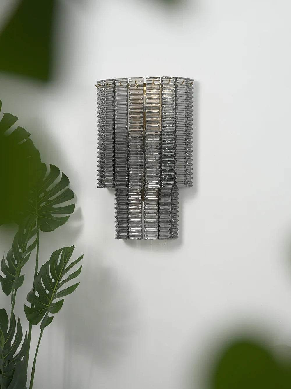 Ribbed Smoky Gray Glass Layered Wall Lamp