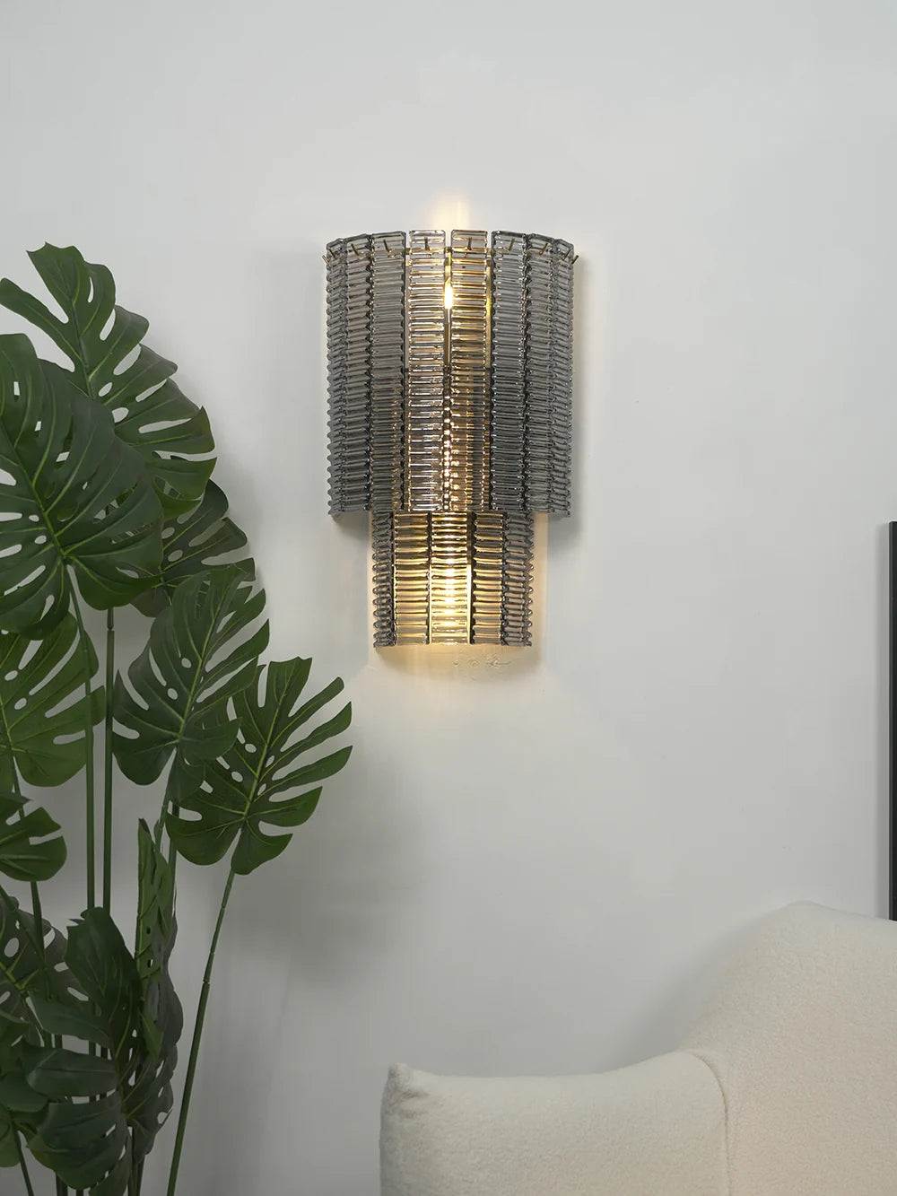 Ribbed Smoky Gray Glass Layered Wall Lamp