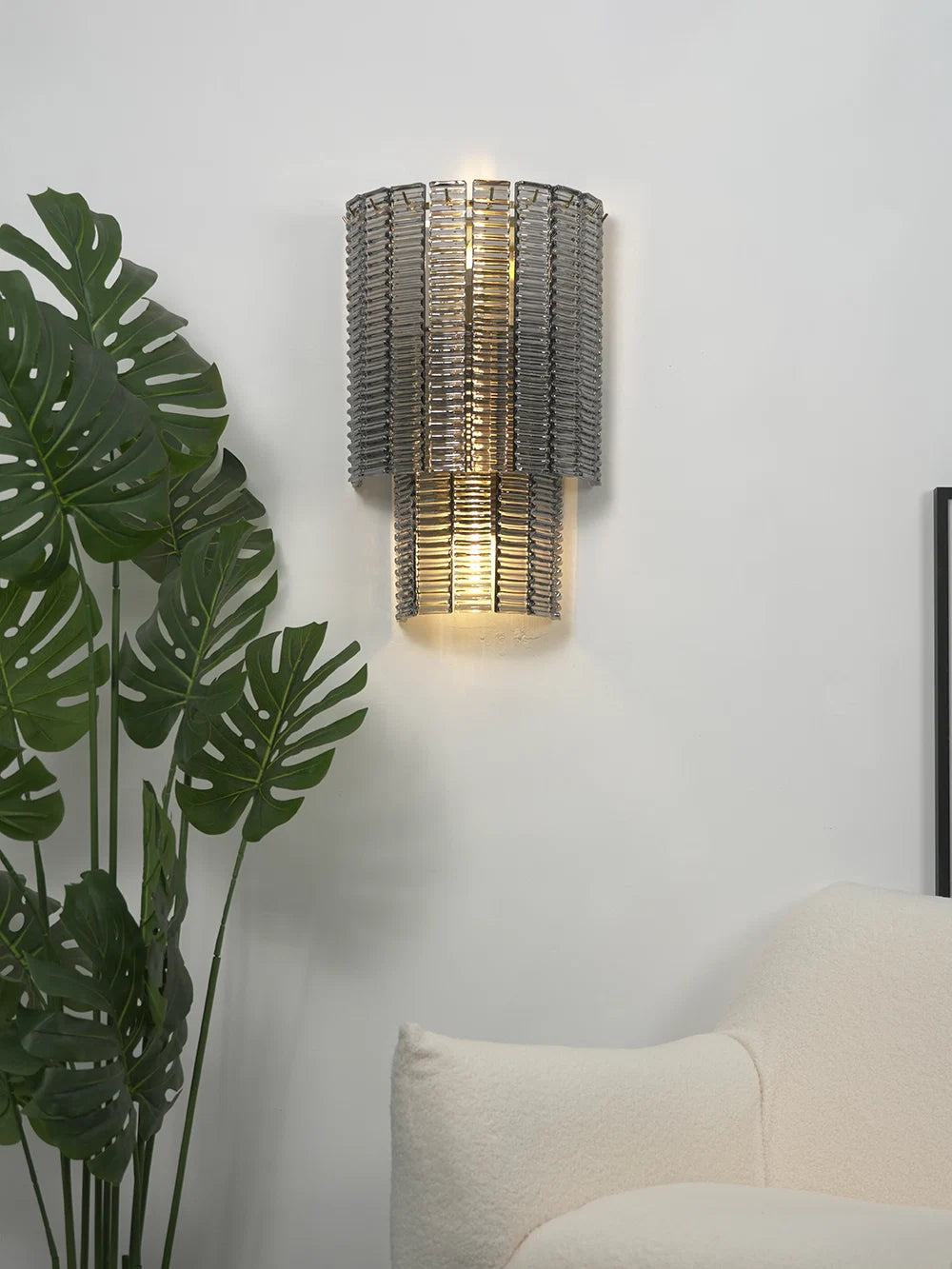 Ribbed Smoky Gray Glass Layered Wall Lamp