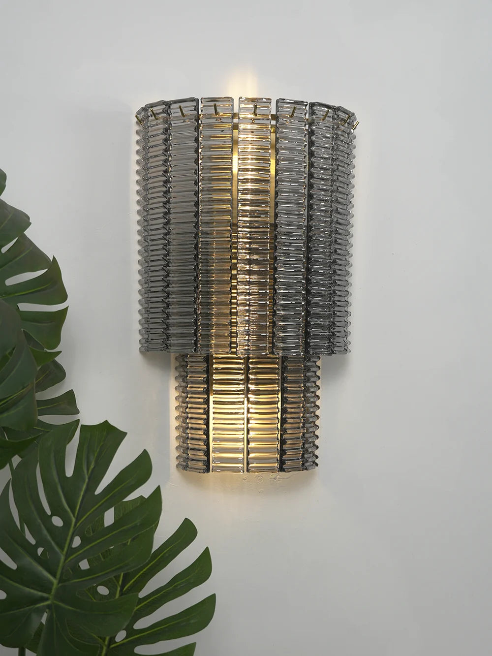 Ribbed Smoky Gray Glass Layered Wall Lamp