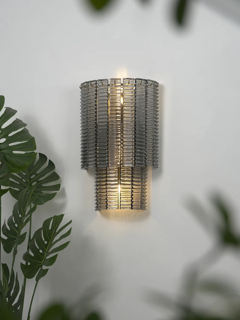 Ribbed Smoky Gray Glass Layered Wall Lamp
