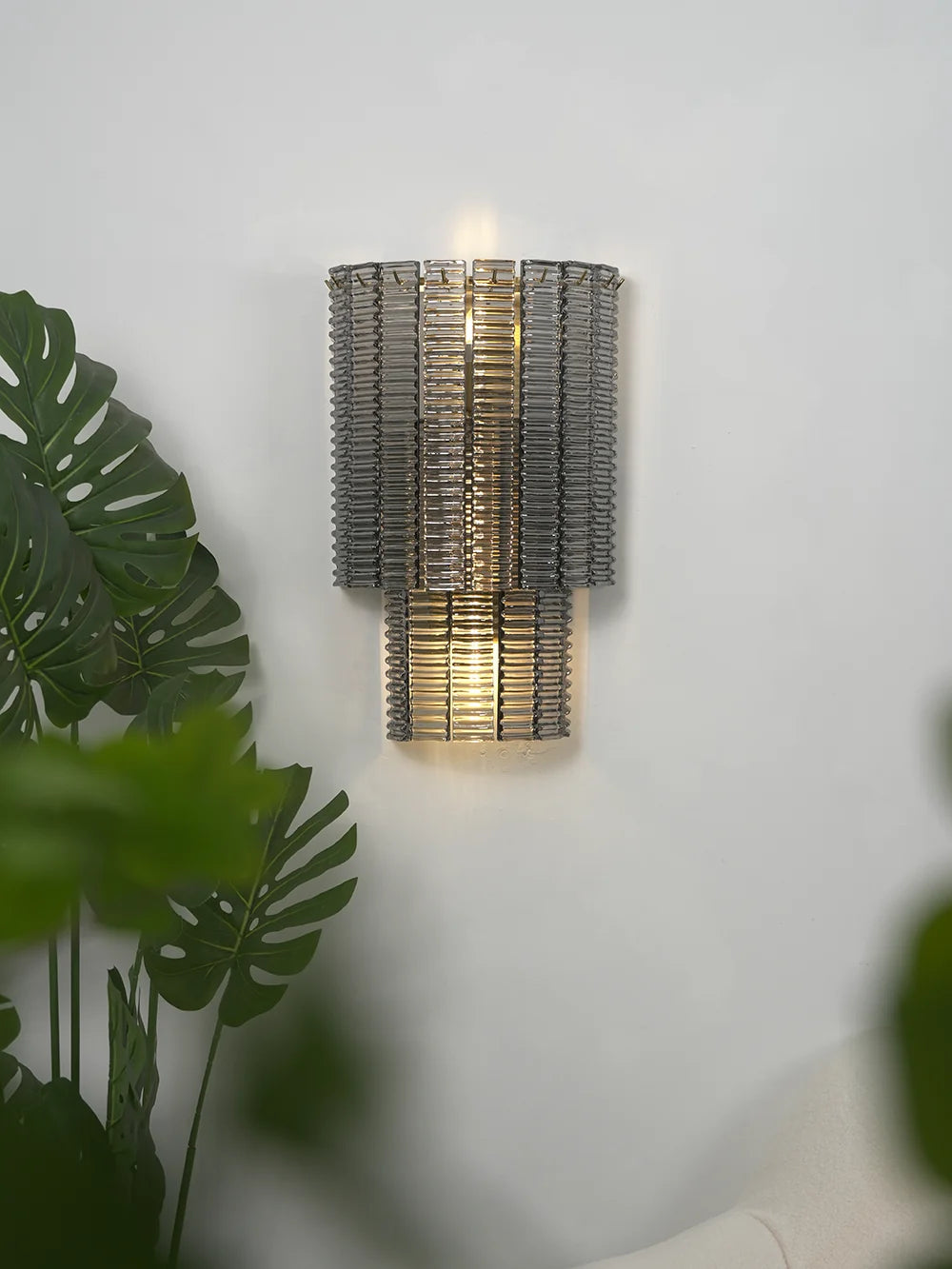 Ribbed Smoky Gray Glass Layered Wall Lamp
