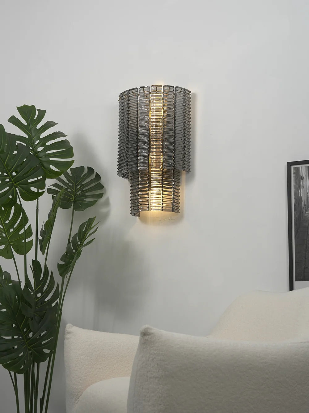 Ribbed Smoky Gray Glass Layered Wall Lamp