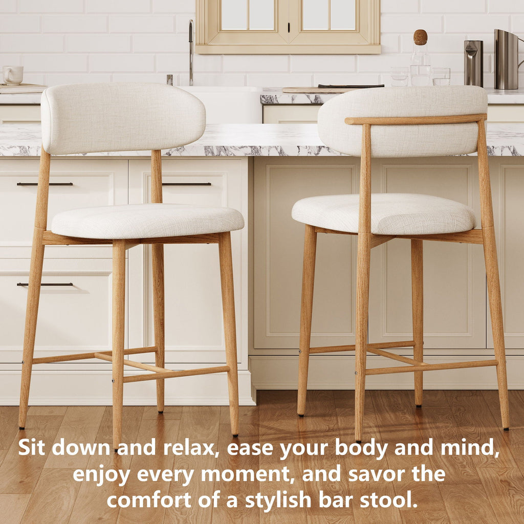 Upholstered Counter Height Bar Stools For Kitchen Island (Set of 2) - Beige