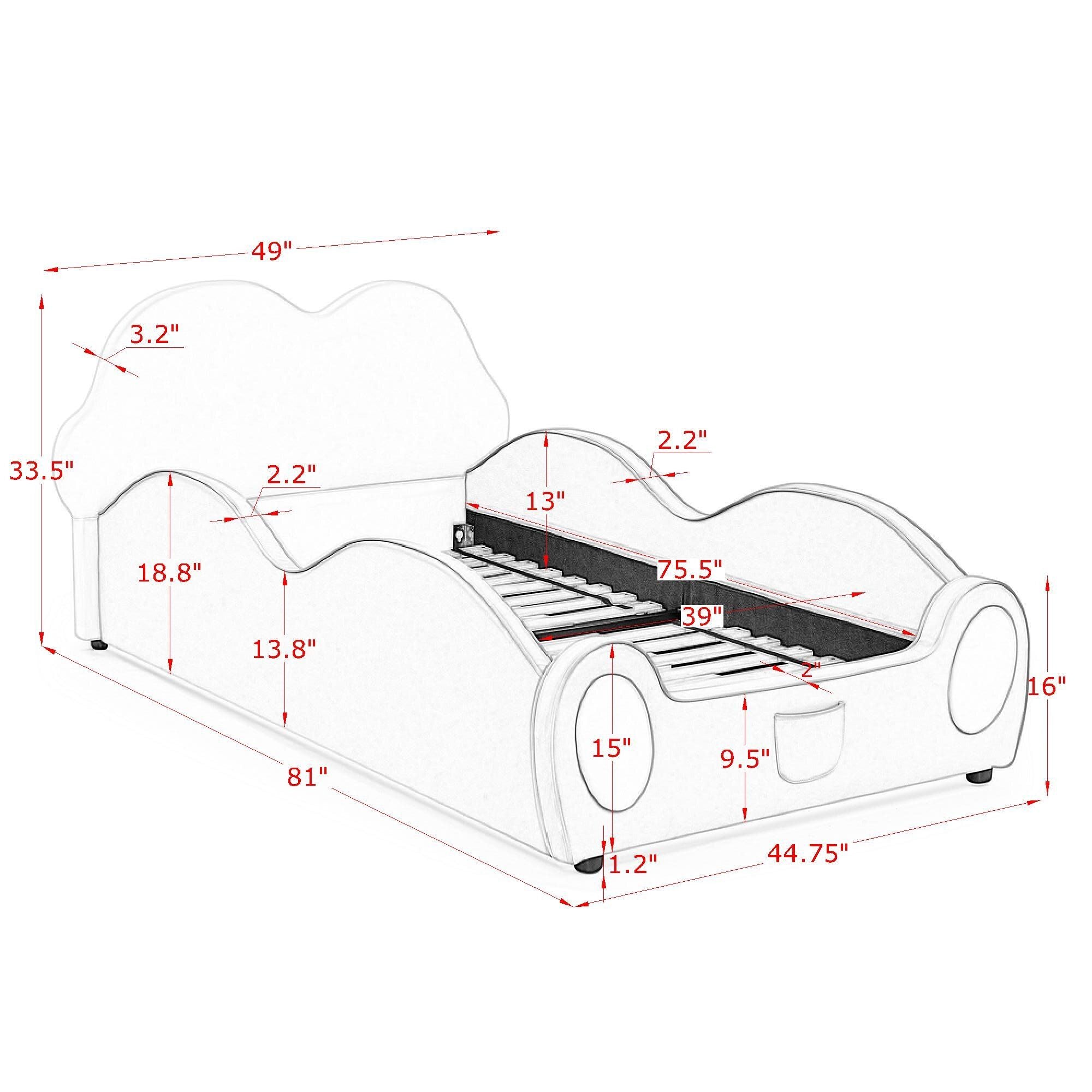 Cute Cloud Shape Bed With Guardrails Cartoon Design, Storage Pocket