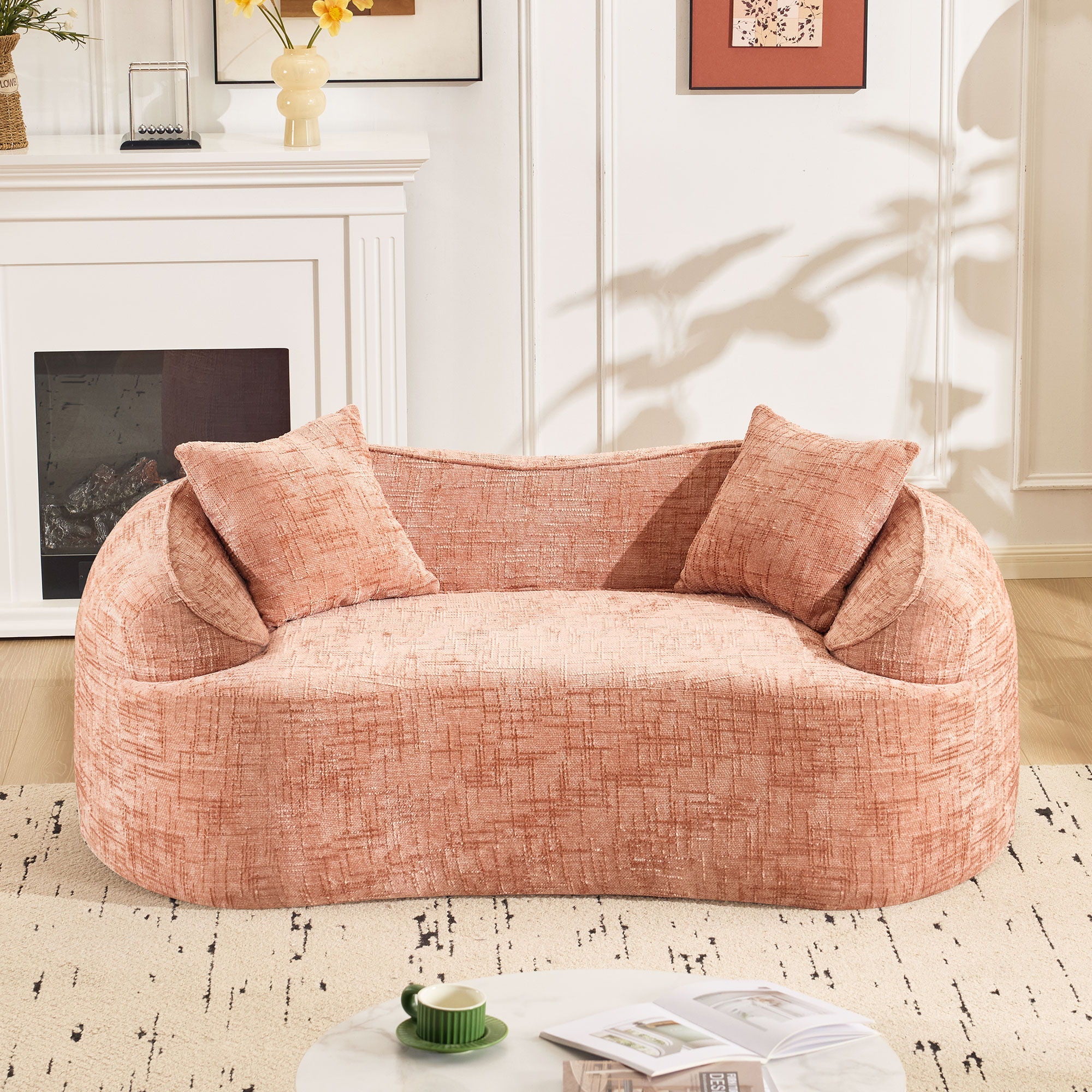 Curved 2 Person Compress Sofa With Armrests, Includes Pillows