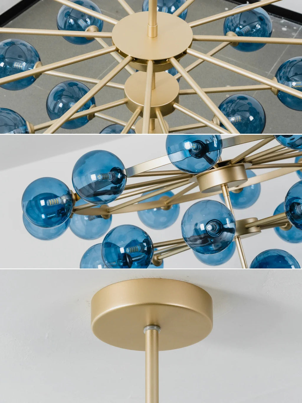Blue Glass Bubble Globe Tiered Chandelier