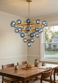 Blue Glass Bubble Globe Tiered Chandelier
