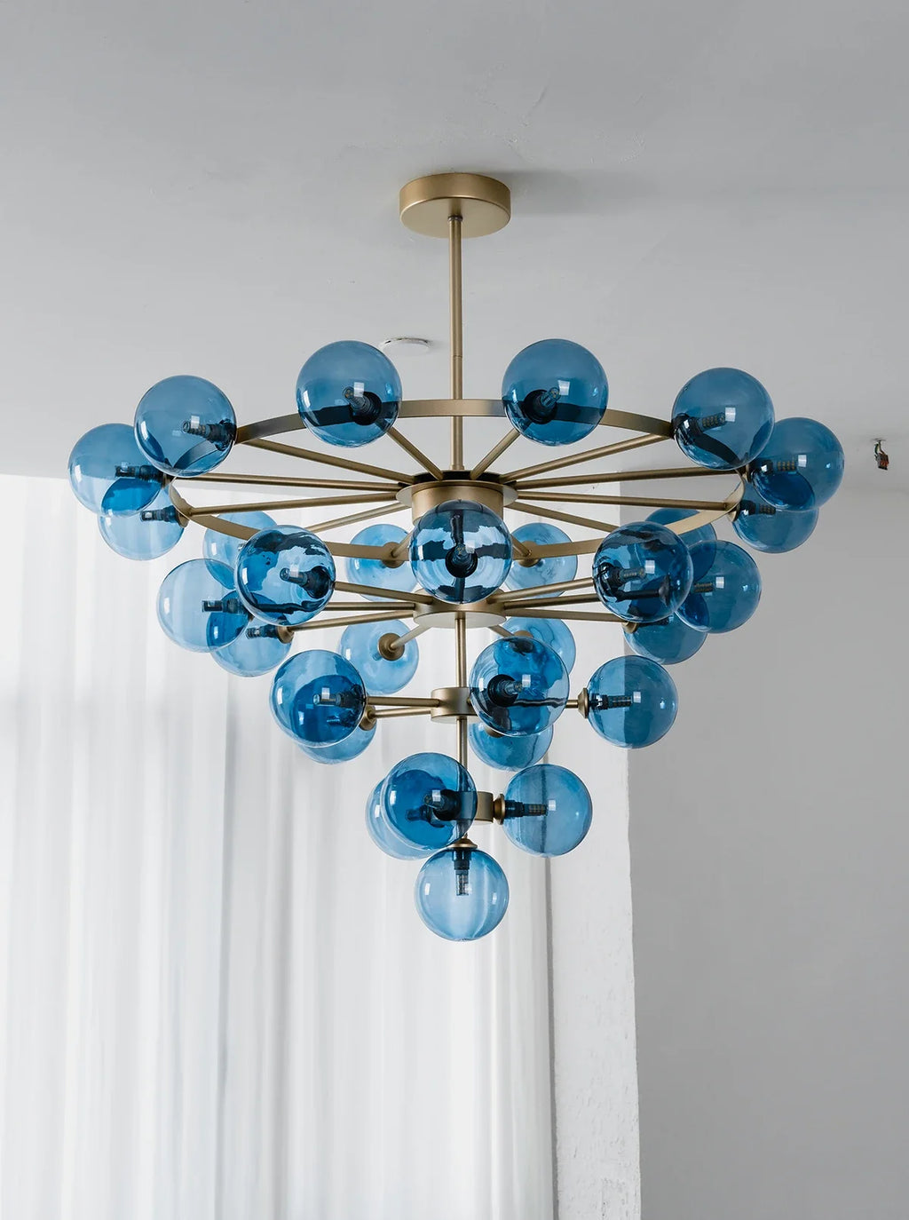 Blue Glass Bubble Globe Tiered Chandelier