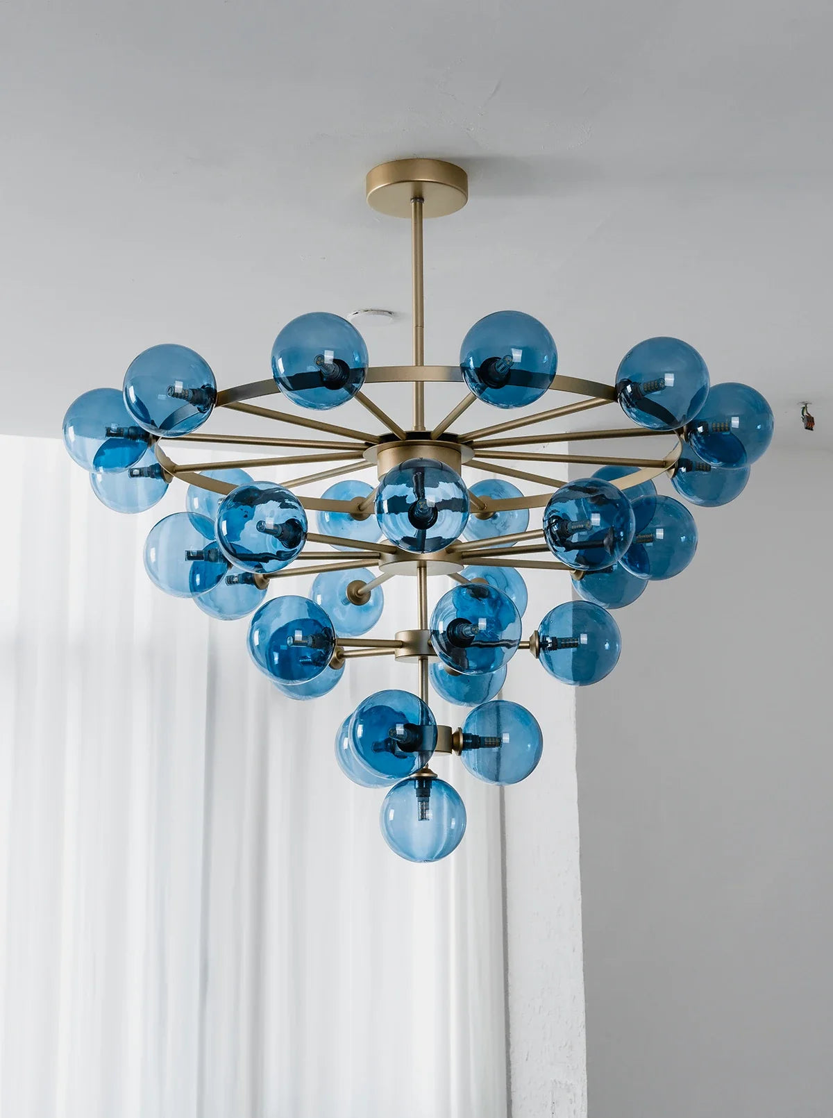 Blue Glass Bubble Globe Tiered Chandelier