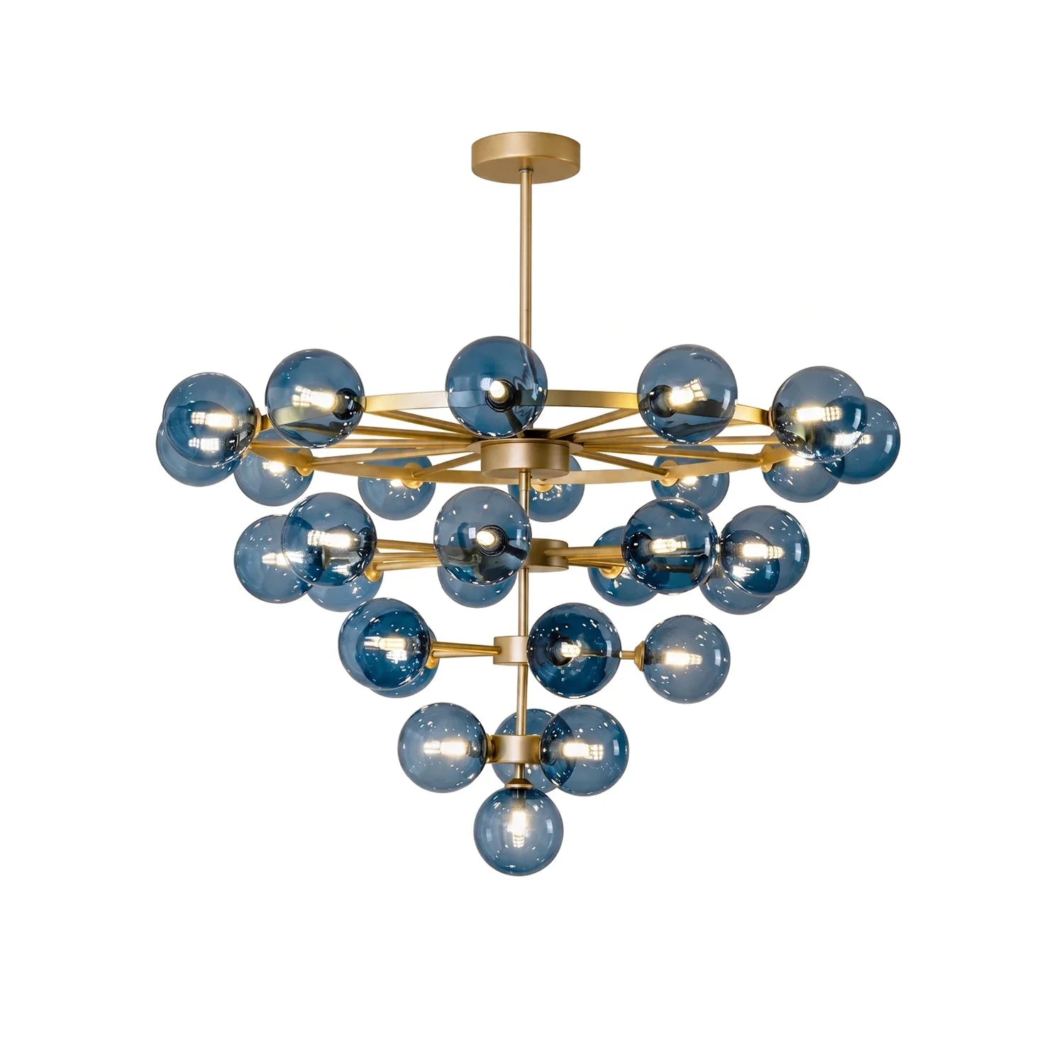 Blue Glass Bubble Globe Tiered Chandelier