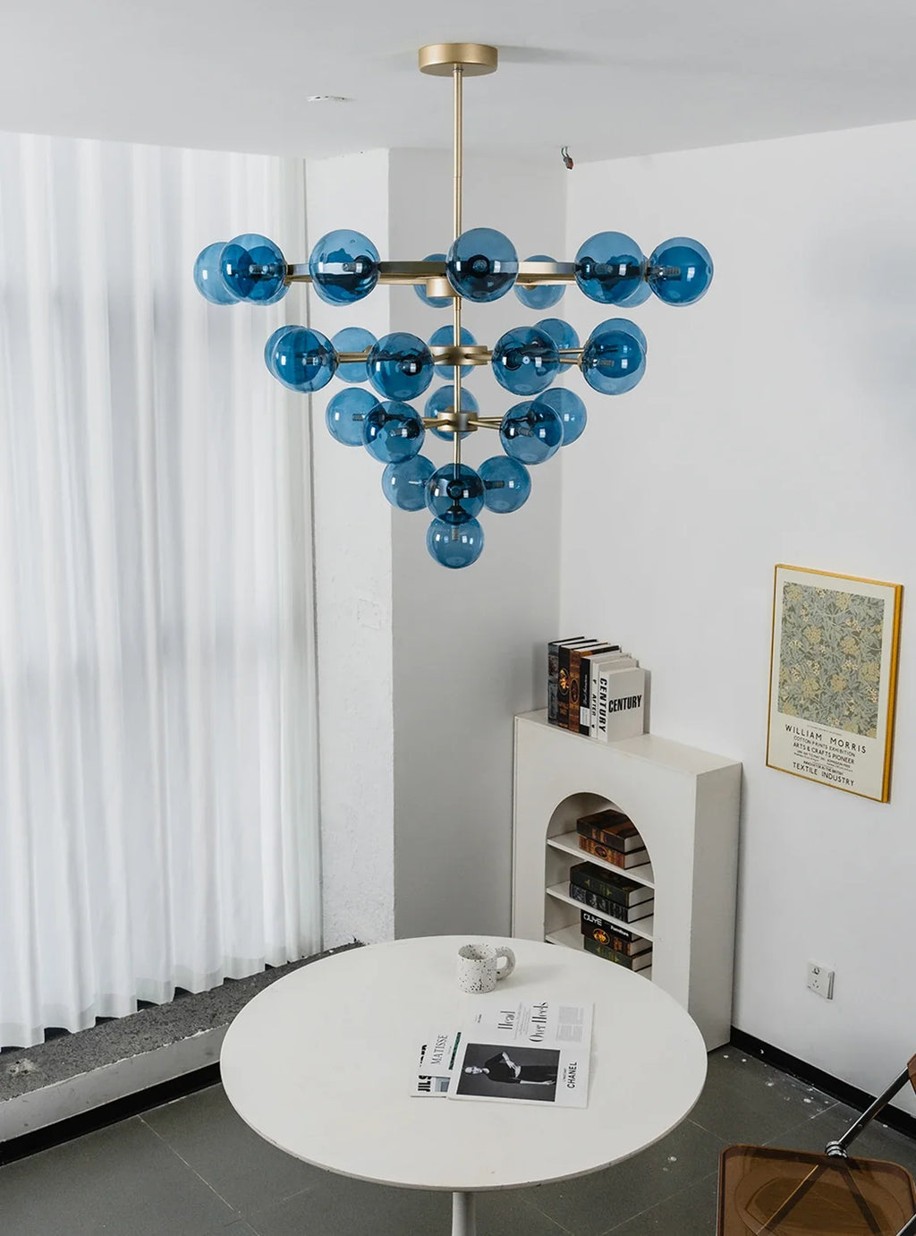 Blue Glass Bubble Globe Tiered Chandelier