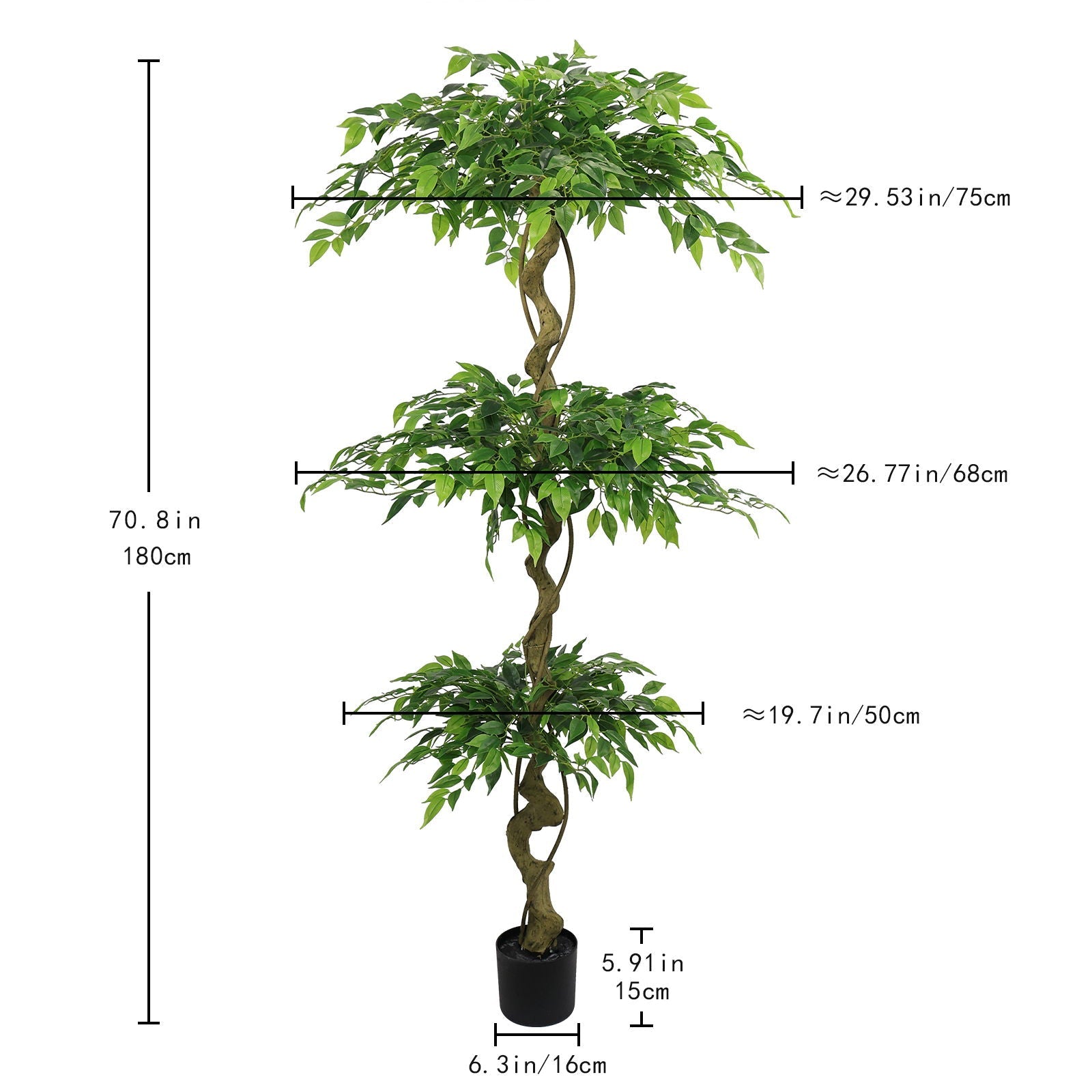 Artificial Ficus Tree With Pot For Home Decor Indoor Plant - Green