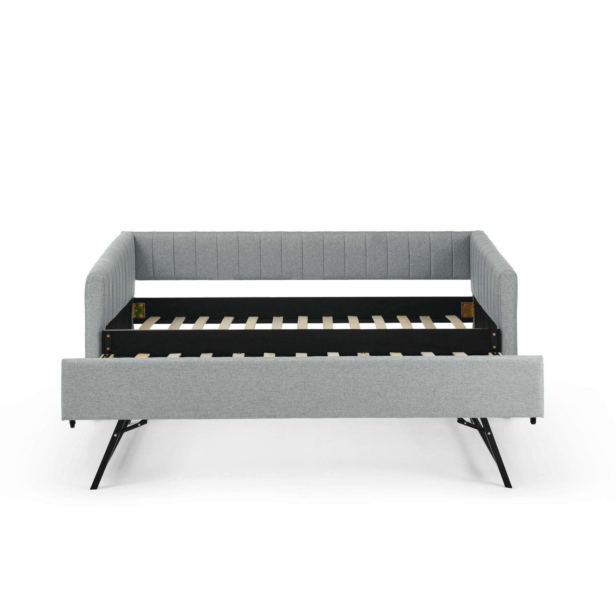 Upholstered Daybed With Trundle With Vertical Stripes