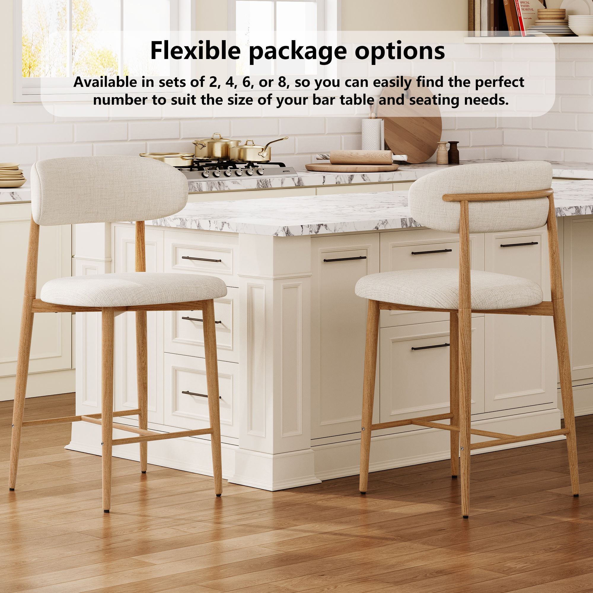 Upholstered Counter Height Bar Stools For Kitchen Island (Set of 2) - Beige