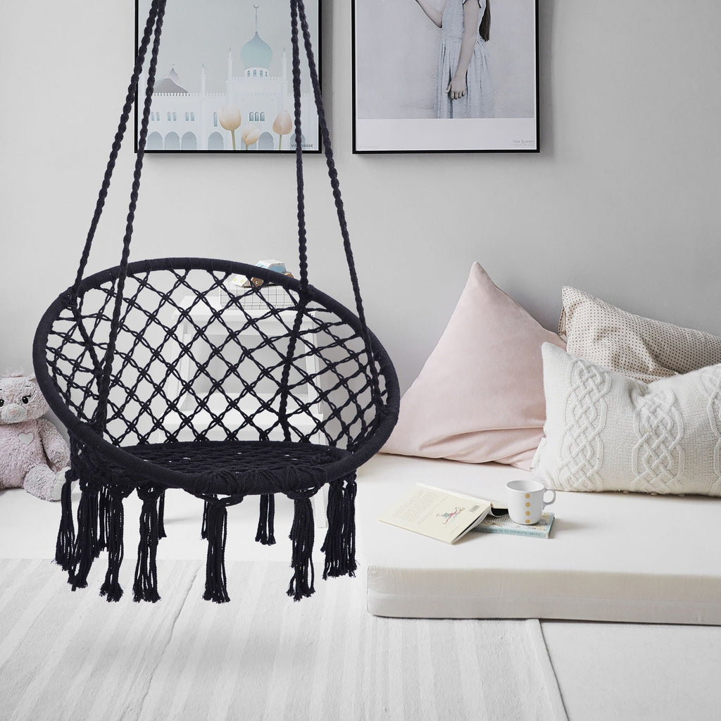 Macrame Hanging Hammock Chair, Rope Swing For Indoor And Outdoor Use