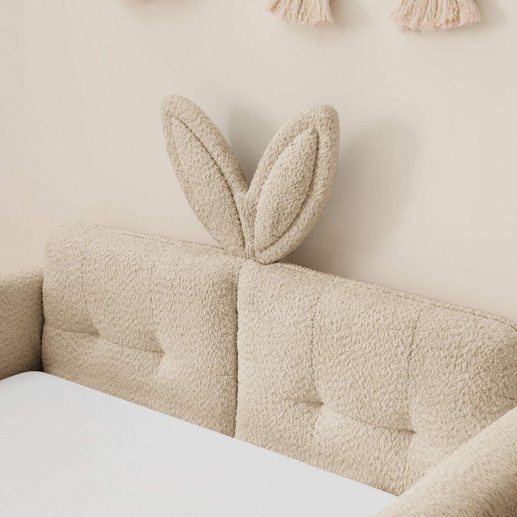 Cute Rabbit Ear Upholstered Platform Bed Frame With Safety Rail