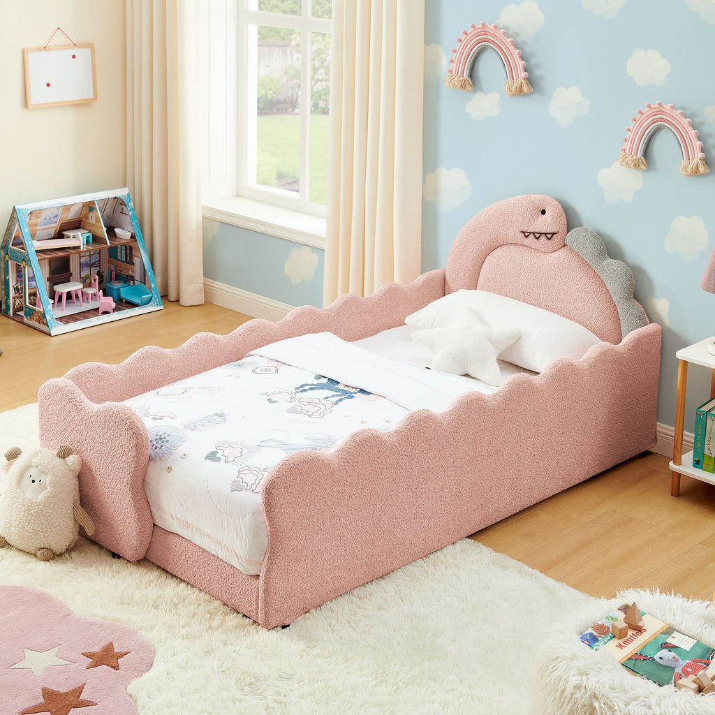 Cute Dinosaur Shaped Bed With Safety Guardrail, Toddler Frame