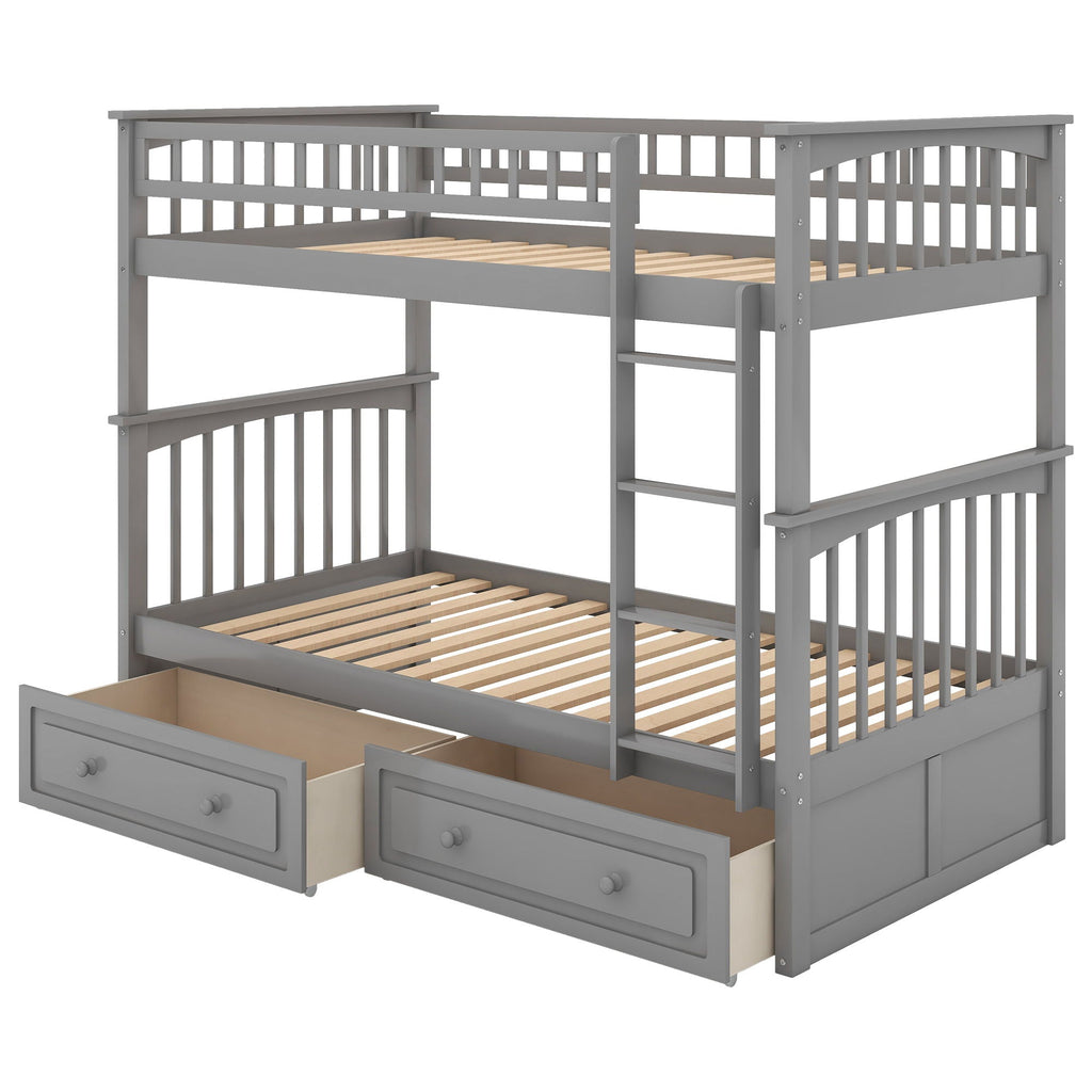 Mystrene - Twin Over Twin Bunk Bed With Drawers, Convertible Beds
