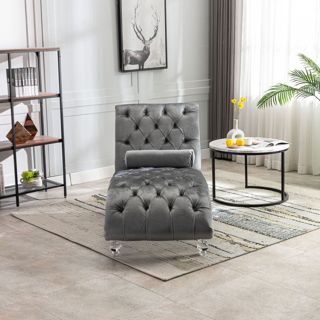Chaise Lounge Indoor, Button Tufted Upholstered Chaise Lounge Chair With Pillow
