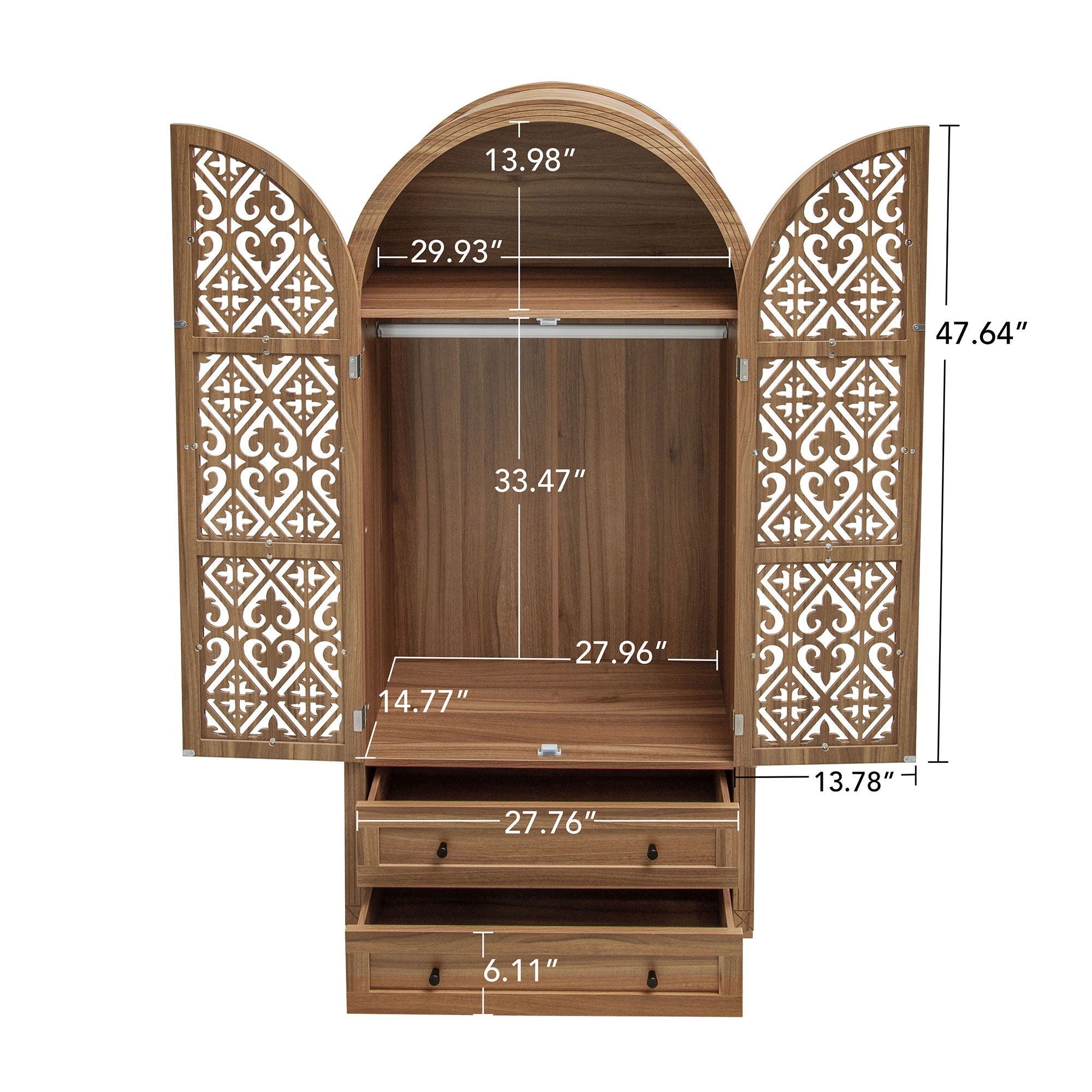 Tall Kitchen Pantry Cabinet With Hollow Carved Doors 2 Drawers And Adjustable Shelves Storage Display Cabinet For Kitchen Dining Room Or Living Room - Walnut