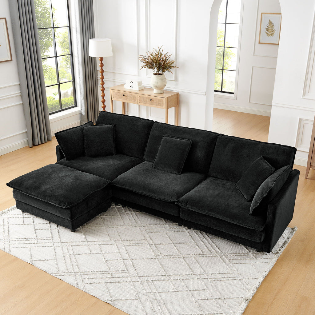 L-Shaped Sectional Sofa With Ottoman, Convertible 4 Seater Couch