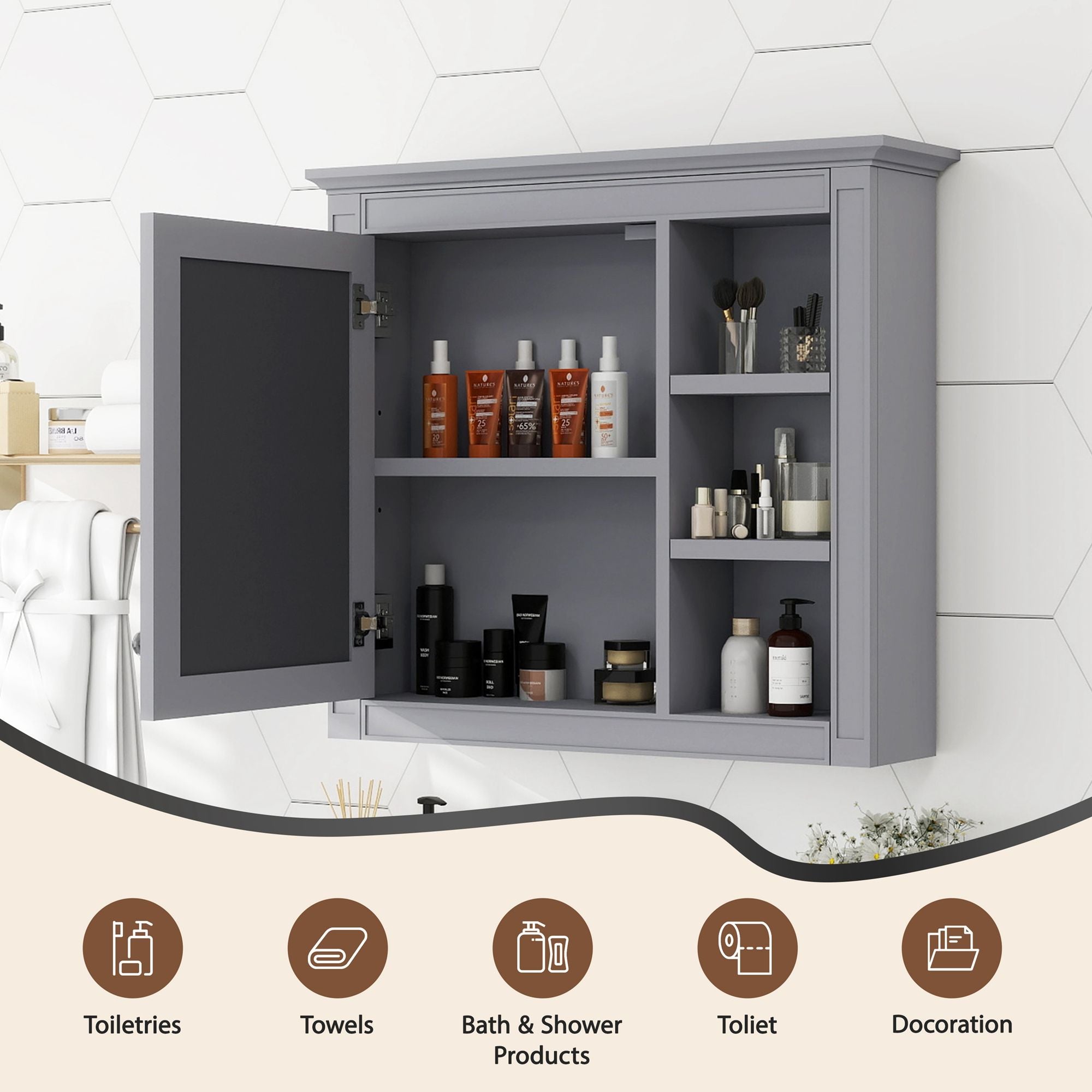 Wall Mounted Medicine Cabinet With Mirror And 3 Open Shelves