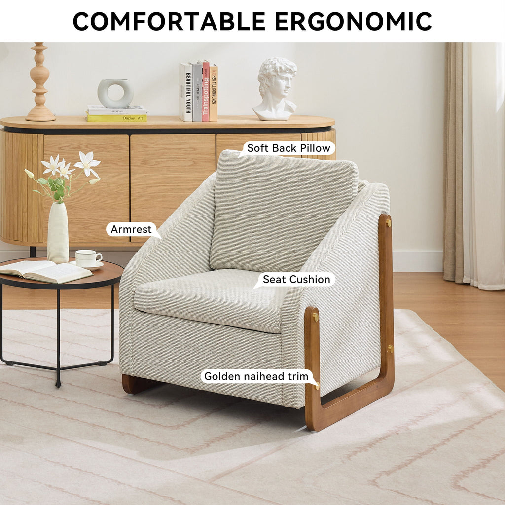 Modern Upholstered Armchair With Wooden Side Frame