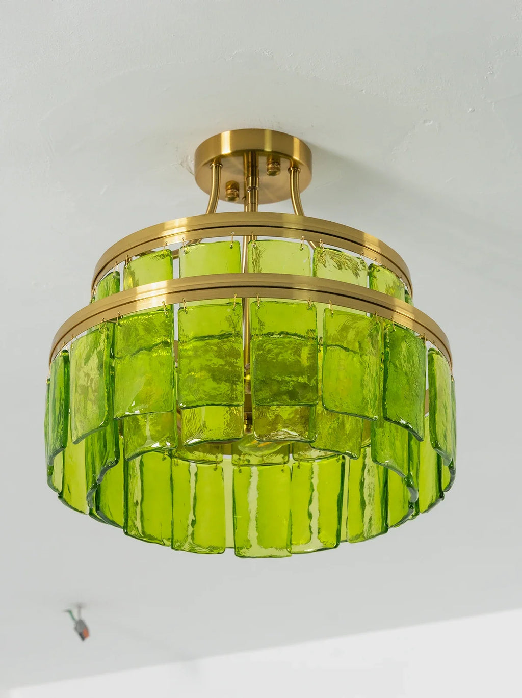Green Glass Drum-Shaped Ceiling Light