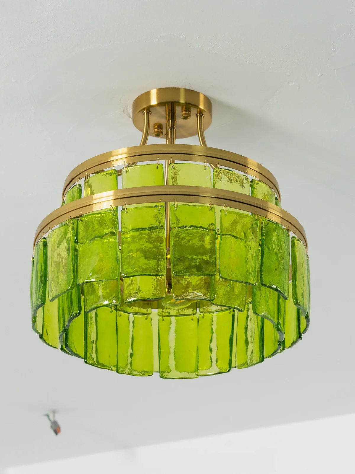 Green Glass Drum-Shaped Ceiling Light