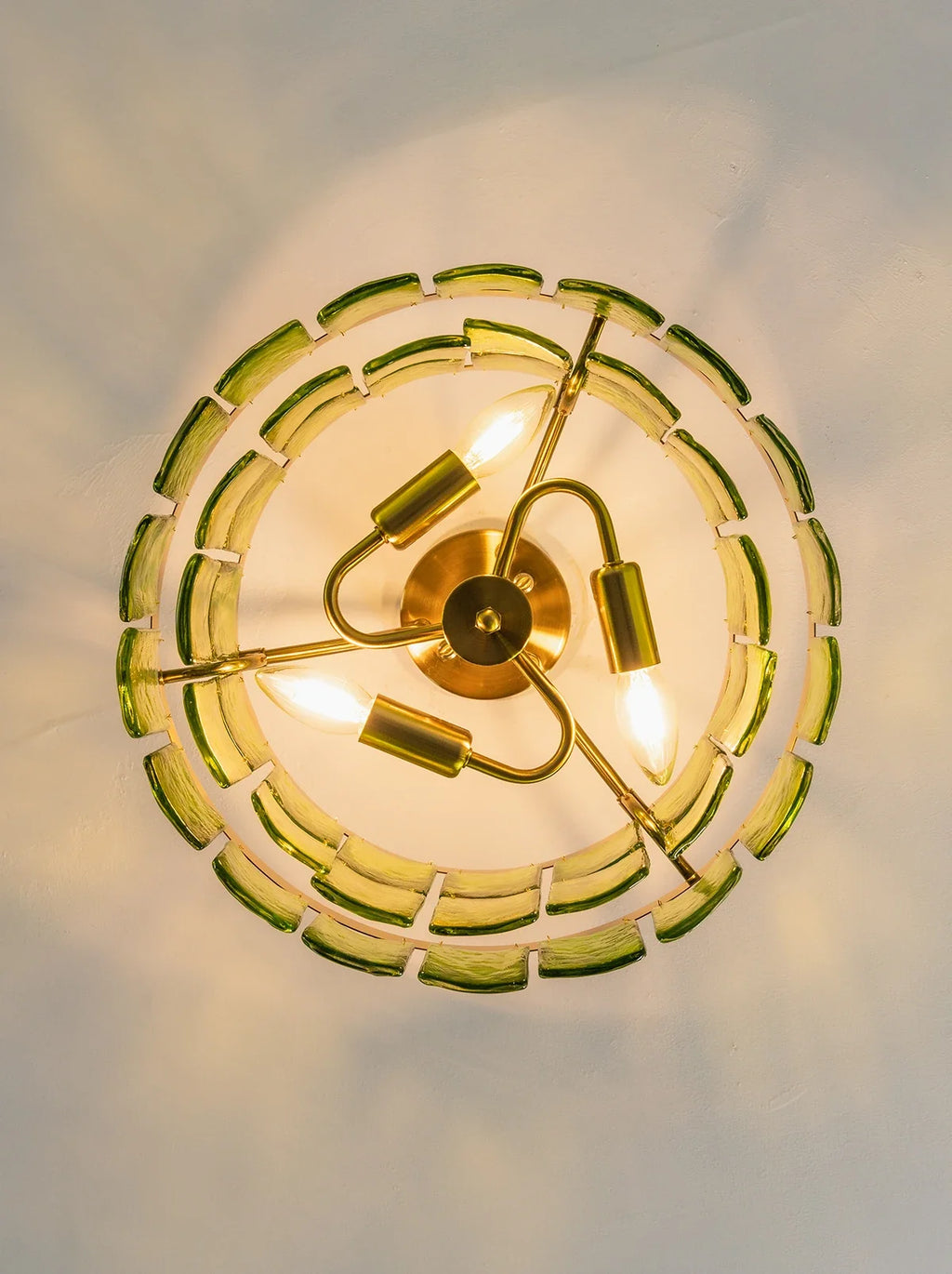 Green Glass Drum-Shaped Ceiling Light