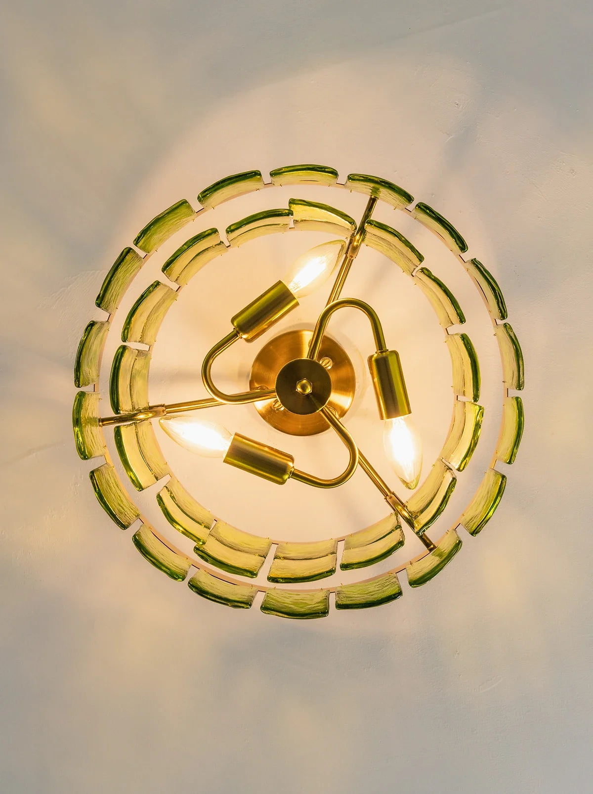 Green Glass Drum-Shaped Ceiling Light