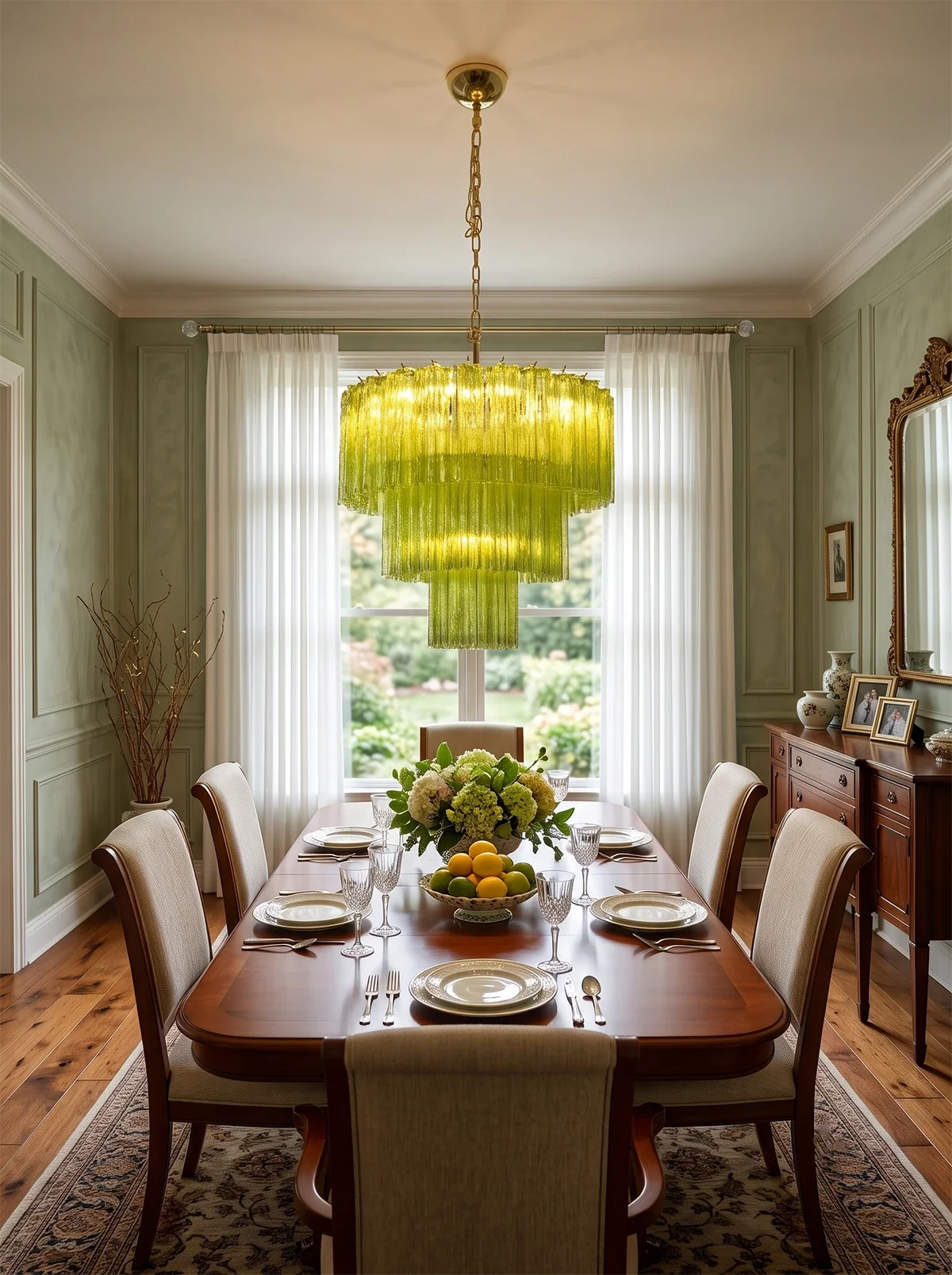 Linden Chartreuse Glass Tube Chandelier