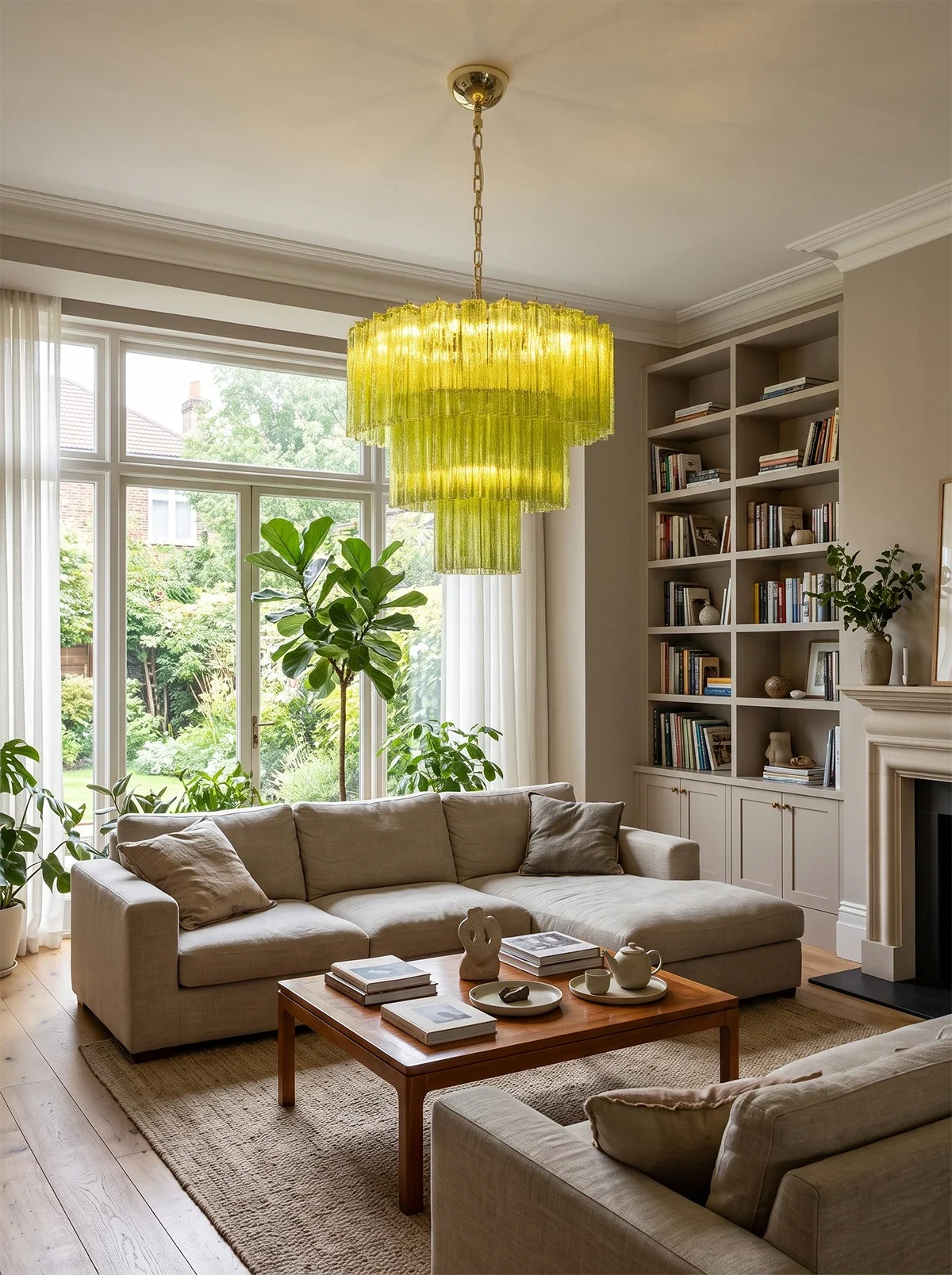 Linden Chartreuse Glass Tube Chandelier